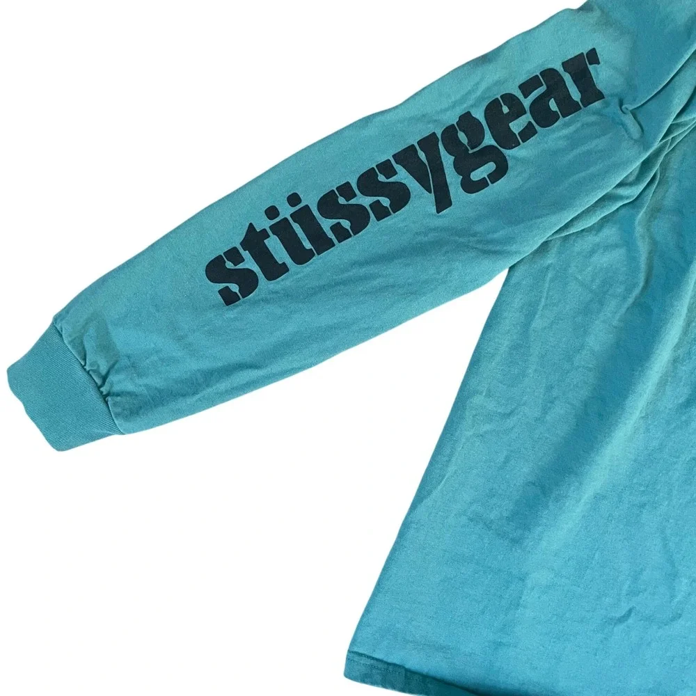 🔥 Stussy Long Sleeve Turquoise Blue Logo Skate Graphic Tee T Shirt • Men Size L